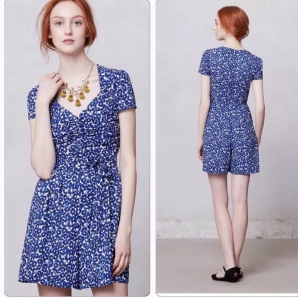 Anthropologie blue and white Leifnotes Romper